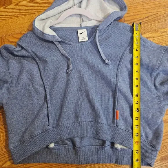 Nike Cropped Hoodie Womens Small Blue Fleece Training Pullover - Picture 3 of 8
